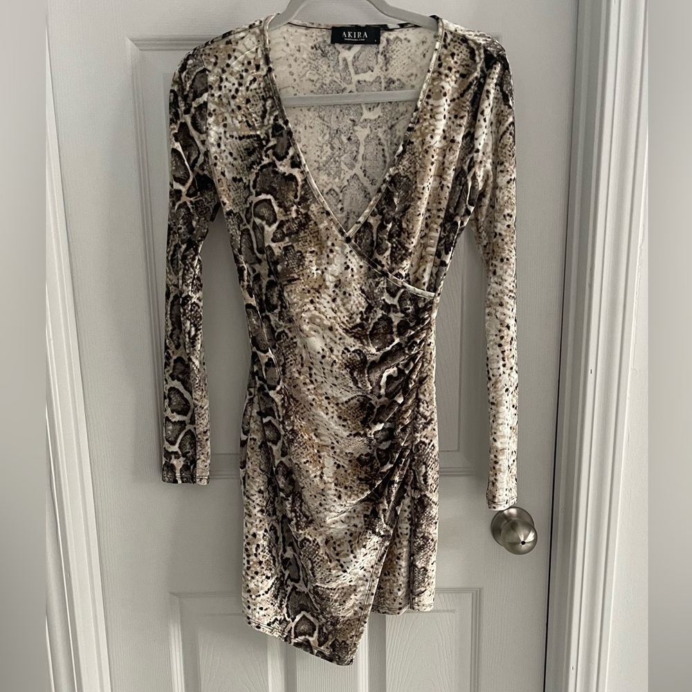 Velvet animal print taupe and black mini dress